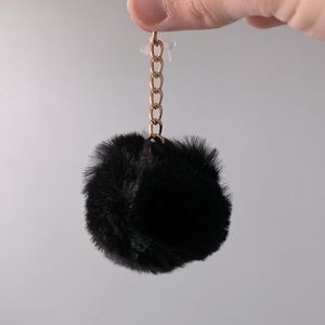 Black Fuzzy Pom Pom Phone Charm